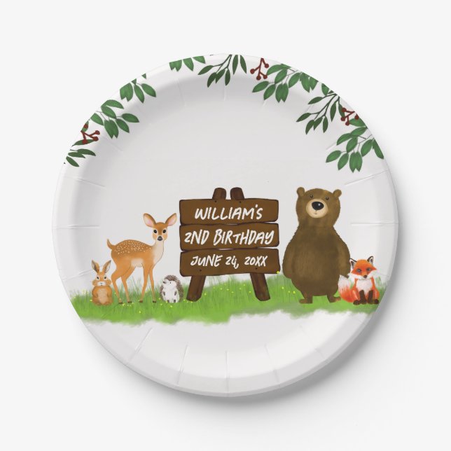 Prato De Papel Nature Rustic Woodland Party Forest Animals  (Frente)