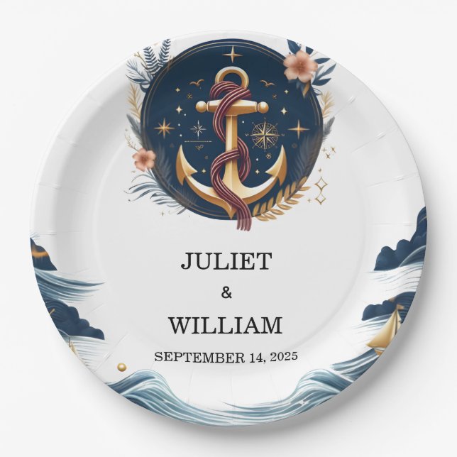 Prato De Papel Naufrágio Náutico Azul Marinho Náutico Naufrágio D (Frente)