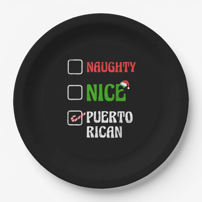 Prato De Papel Naughty Nice Puertorican Santa Holiday Sweet  (Frente)