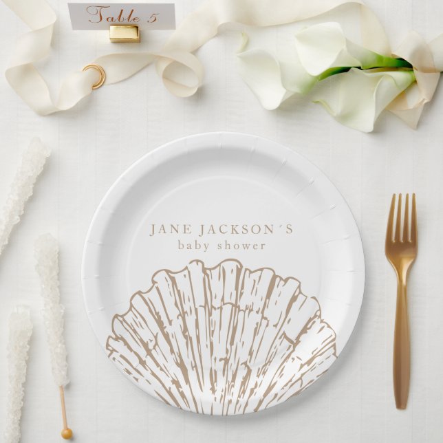 Prato De Papel Nautical Coastal Elegeant Clamshell Baby Shower (Casamento)