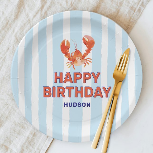 Prato De Papel Nautical Lobster Kids Happy Birthday (Criador carregado)
