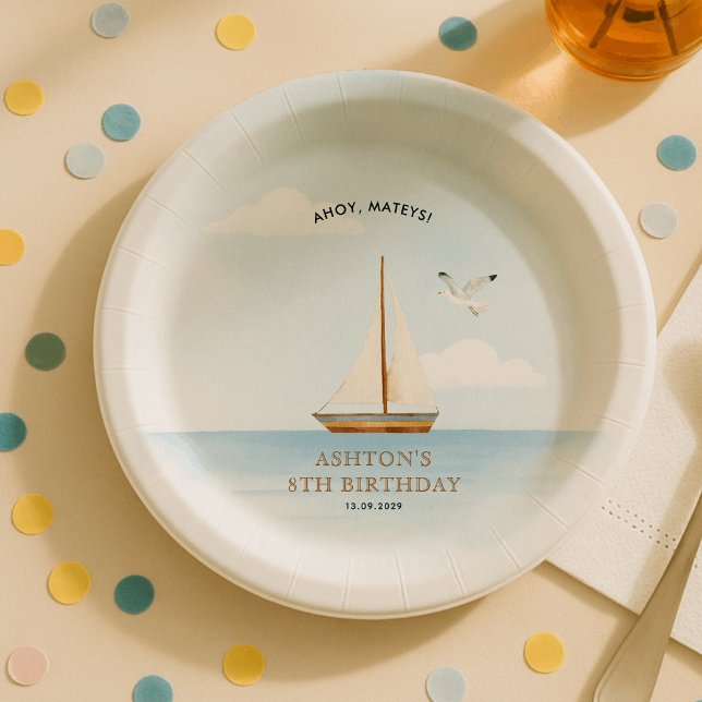Prato De Papel Nautical Sailboat  Birthday Party  (Criador carregado)