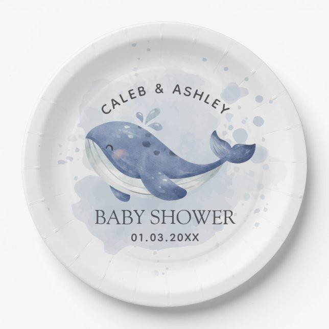 Prato De Papel Nautical Whale Baby Shower Paper Plate (Frente)