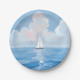 Prato De Papel Navegando em Azul | Pintura do Oceano de Barco à V