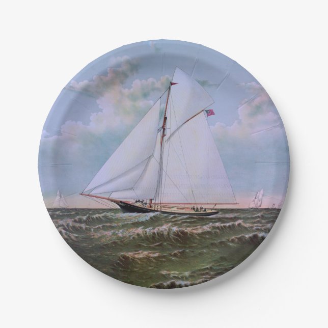 Prato De Papel Navio de Vela Antigo Iate de Sloope Oceano (Frente)