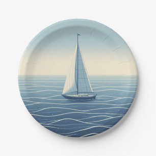 Prato De Papel Navio de vela no alto mar