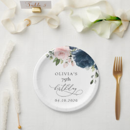 Prato De Papel Navy Blue Flowers, Pink Flowers, Boho, Birthday