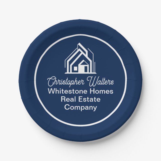 Prato De Papel Navy Blue Real Estate Company Custom Realtor Party (Frente)