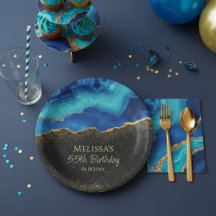 Navy Blue Teal Gold Glitter Abstract Watercolor