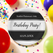 Negra Moderna e White Strips Elegante Aniversário