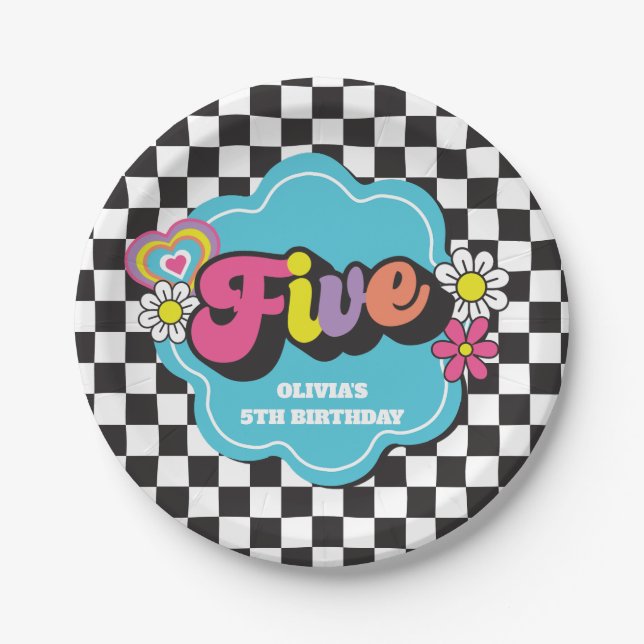 Prato De Papel Neon 90s Retro 5 Birthday (Frente)