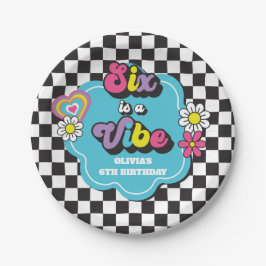 Prato De Papel Neon 90s Retro Seis é um Aniversário de 6 Vibe
