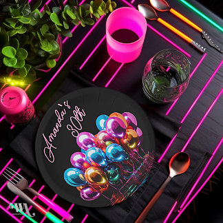Prato De Papel Neon Blacklight Mylar Balloons Aniversário