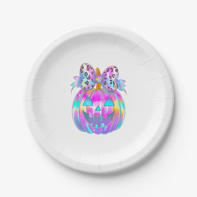 Prato De Papel Neon Coquette Halloween Pumpkin (Frente)