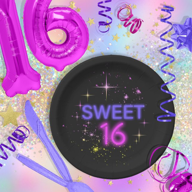 Prato De Papel Neon Glow Sweet 16 ID760 (Criador carregado)