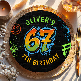 Prato De Papel Neon Graffiti Six Seven Kids 7th Birthday Party