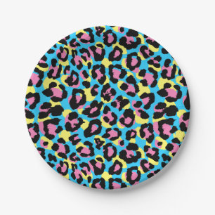 Prato De Papel Neon Leopard Spot