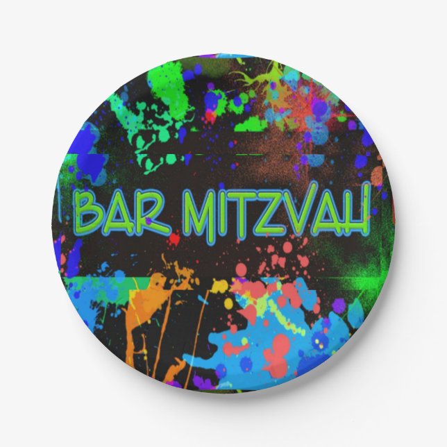 Prato De Papel Neon, respingo de tinta, Bar Mitzvah (Frente)