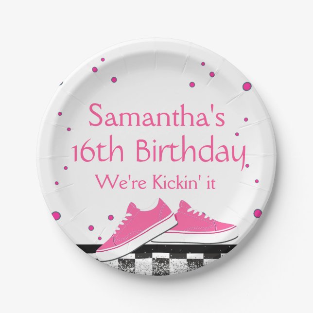 Prato De Papel Neon Sneaker Birthday, Glitter (Frente)