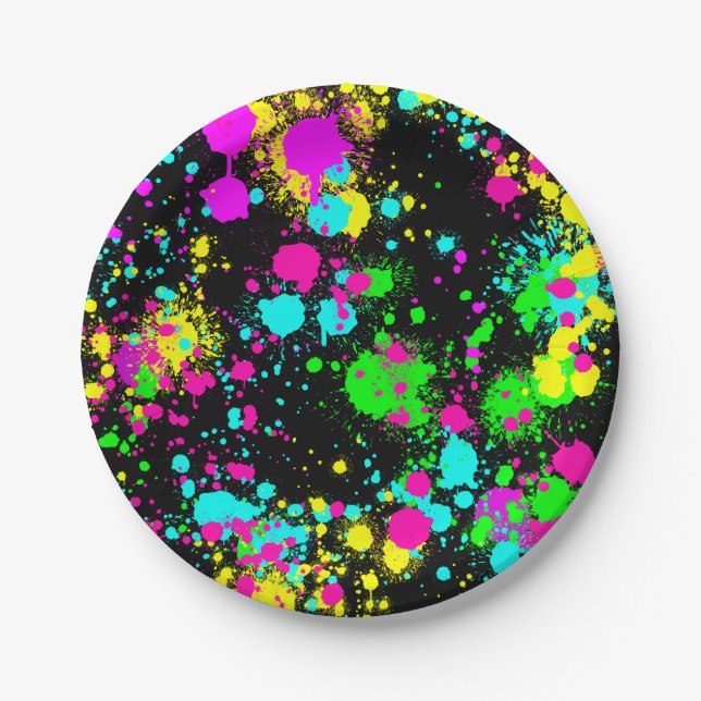 Prato De Papel Neon Tinta, aniversário brilhante (Frente)