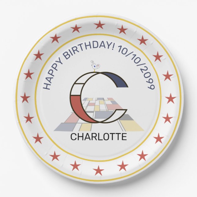 Prato De Papel Neoplasticismo Arte Monograma Elegante. Letra C (Frente)