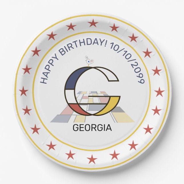 Prato De Papel Neoplasticismo Arte Monograma Elegante. Letra G (Frente)