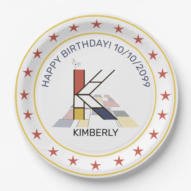 Prato De Papel Neoplasticismo Arte Monograma Elegante. Letra K (Frente)