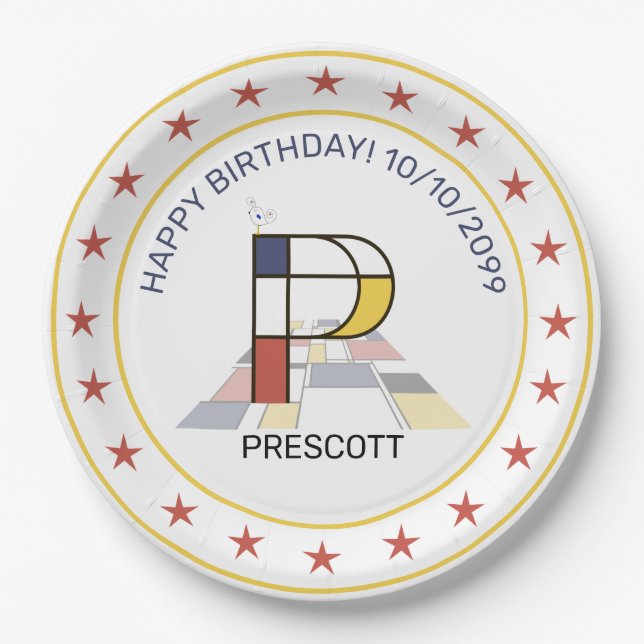 Prato De Papel Neoplasticismo Arte Monograma Elegante. Letra P (Frente)