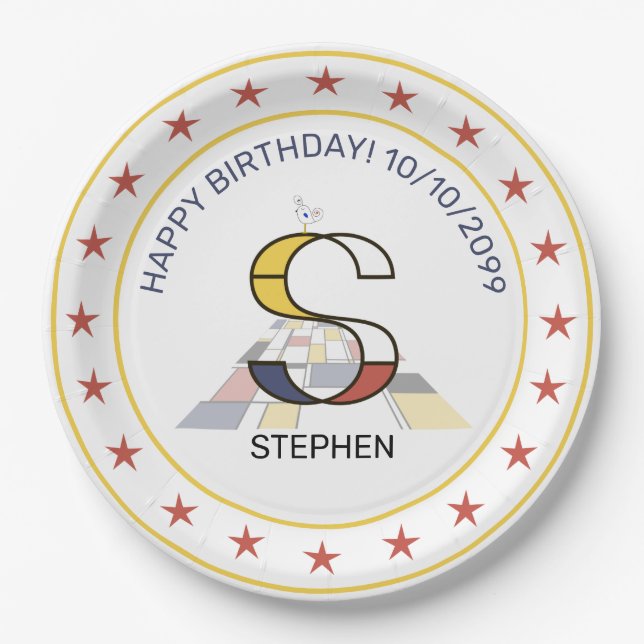 Prato De Papel Neoplasticismo Arte Monograma Elegante. Letra S (Frente)