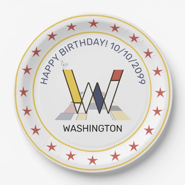 Prato De Papel Neoplasticismo Arte Monograma Elegante. Letra W (Frente)