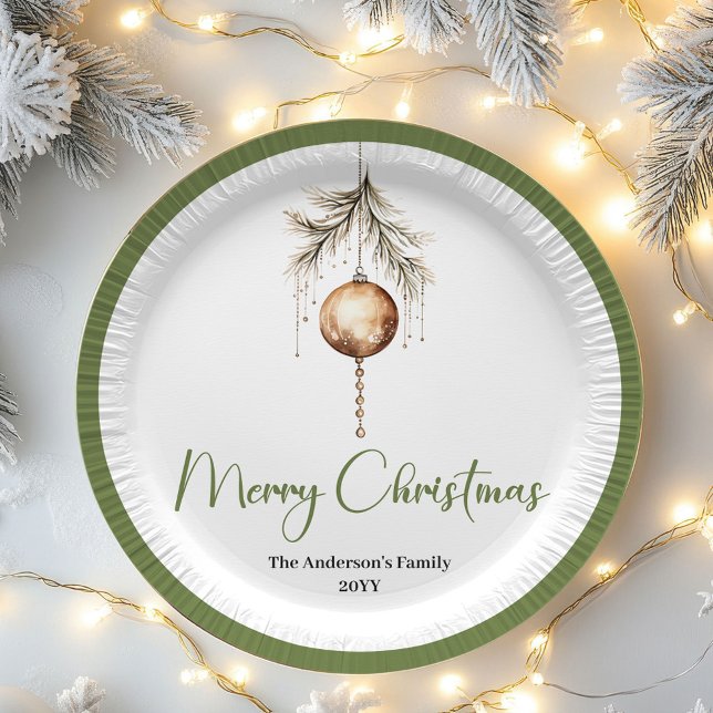 Prato De Papel Neutral Minimal Christmas Custom Family Name Plate (Neutral Minimal Christmas Custom Family Name Plates)