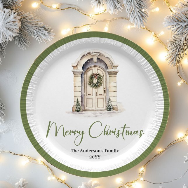 Prato De Papel Neutral Nordic Christmas Script Personalized Plate (Neutral Nordic Christmas Script Personalized Plates)