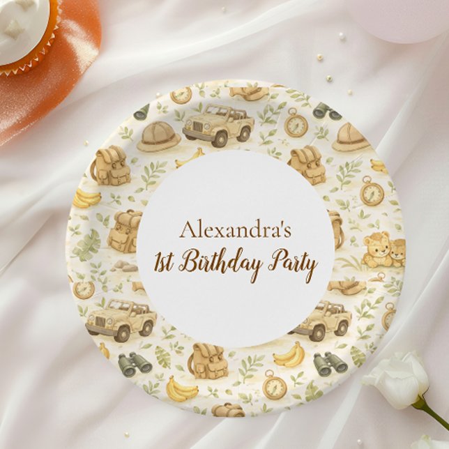 Prato De Papel Neutral Safari Animals Wild One First Birthday (Criador carregado)