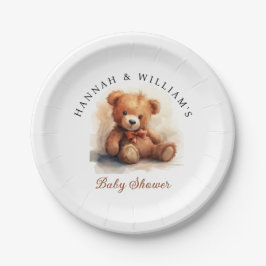 Prato De Papel Neutral Teddy Bear Baby Shower