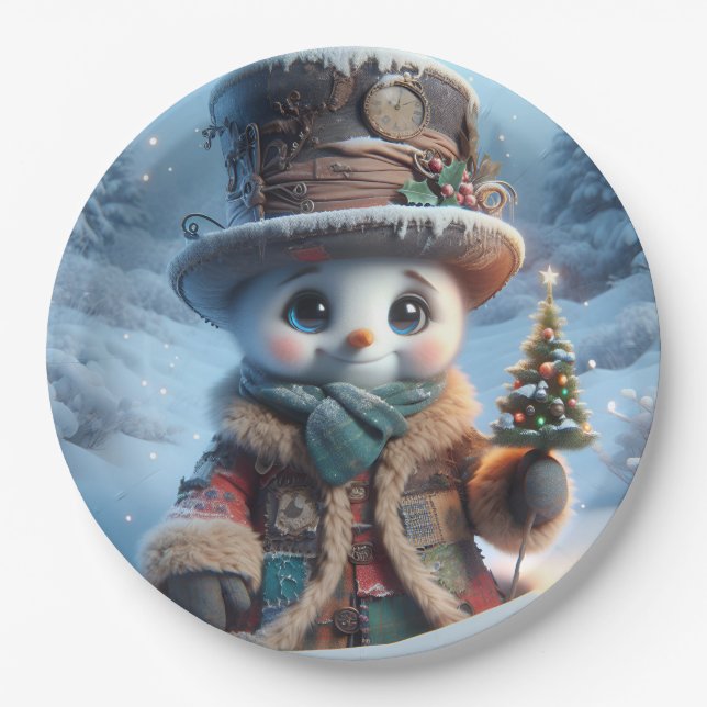 Prato De Papel Neve com Árvore de Ano Novo, Natal, Autor Nat (Frente)