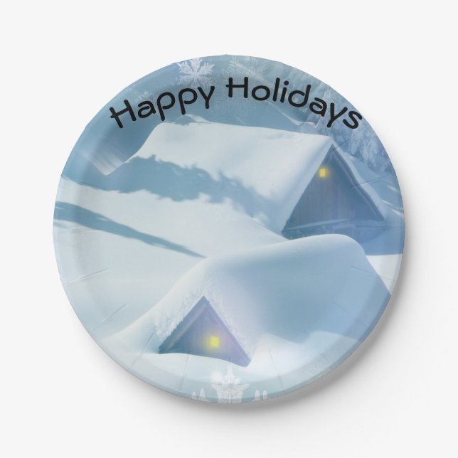 Prato De Papel Neve derramada no telhado de uma floresta (Frente)