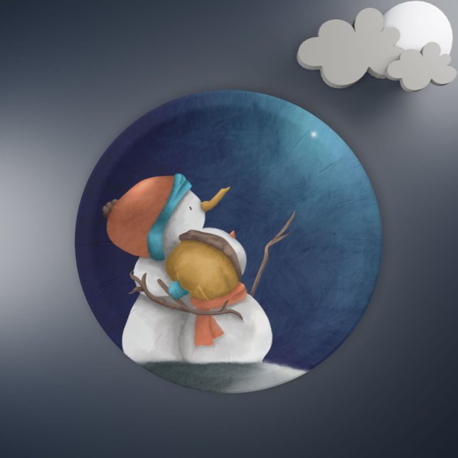 Prato De Papel Neves bonitos à noite vendo as estrelas no Natal (Criador carregado)