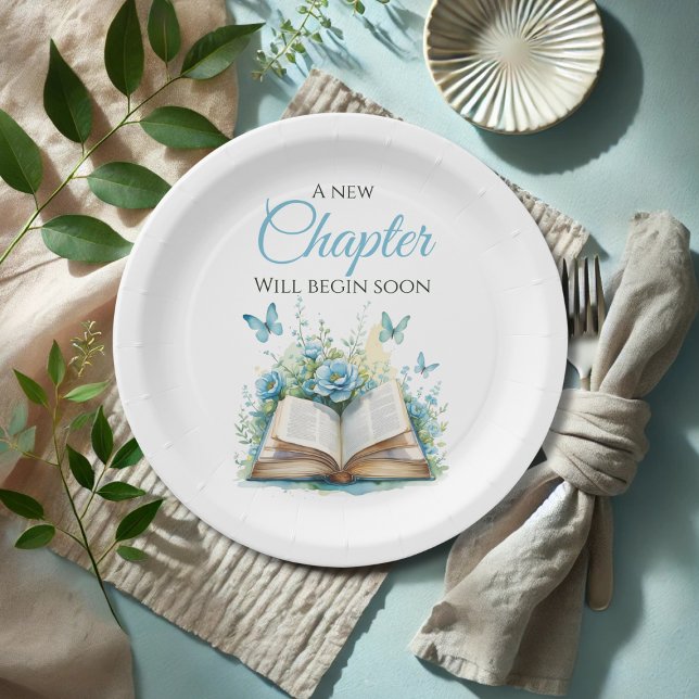 Prato De Papel New Chapter Begin Blue Boy Brunch Book Baby Shower (Criador carregado)