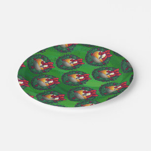 Prato De Papel Nine Ball in Wreath Pattern on Green