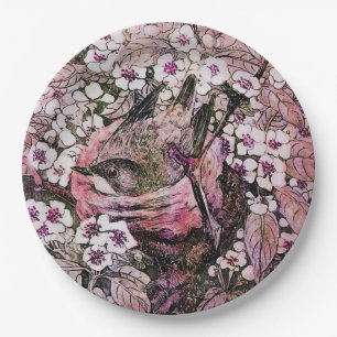 Prato De Papel NINHO DE PÁSSARO ENTRE FLORES PRIMAVERIS Rosa Bran