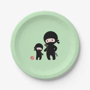 Prato De Papel Ninja Padre e Criança em Verde