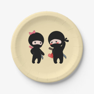 Prato De Papel Ninja Pair, um menino e uma menina em amarelo
