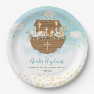 Prato De Papel Noah's Ark Cute Animal Boy Baptism Christening