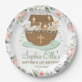 Prato De Papel Noah's Ark Floral Baptism Natal