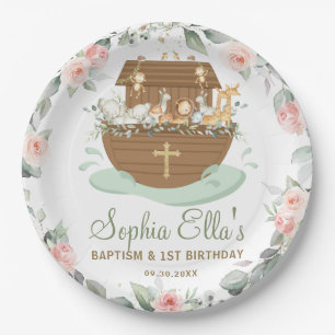 Prato De Papel Noah's Ark Floral Baptism Natal