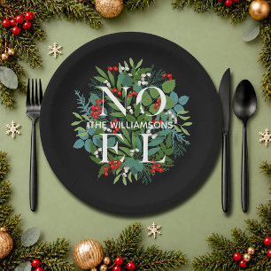 Prato De Papel NOEL Berries Greenery Natal Negro
