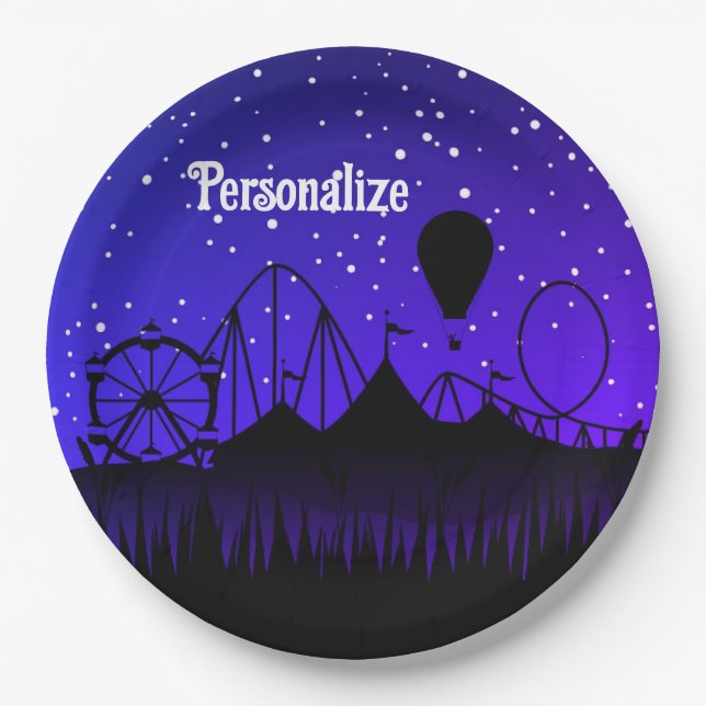 Prato De Papel Noite de Carnaval feira de verão azul preto (Frente)