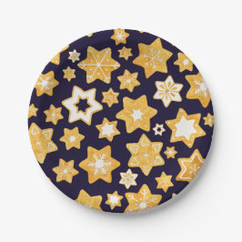 Prato De Papel Noite de Cookie de Natal com fundo azul Marinho