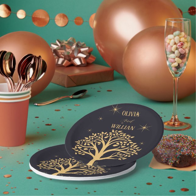 Prato De Papel Noite de Elegância: Casamento Azul Escuro (Múltiplo)