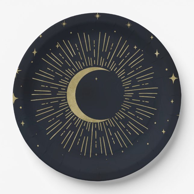 Prato De Papel Noite de Estrelas Douradas Explosão Celestial de S (Frente)
